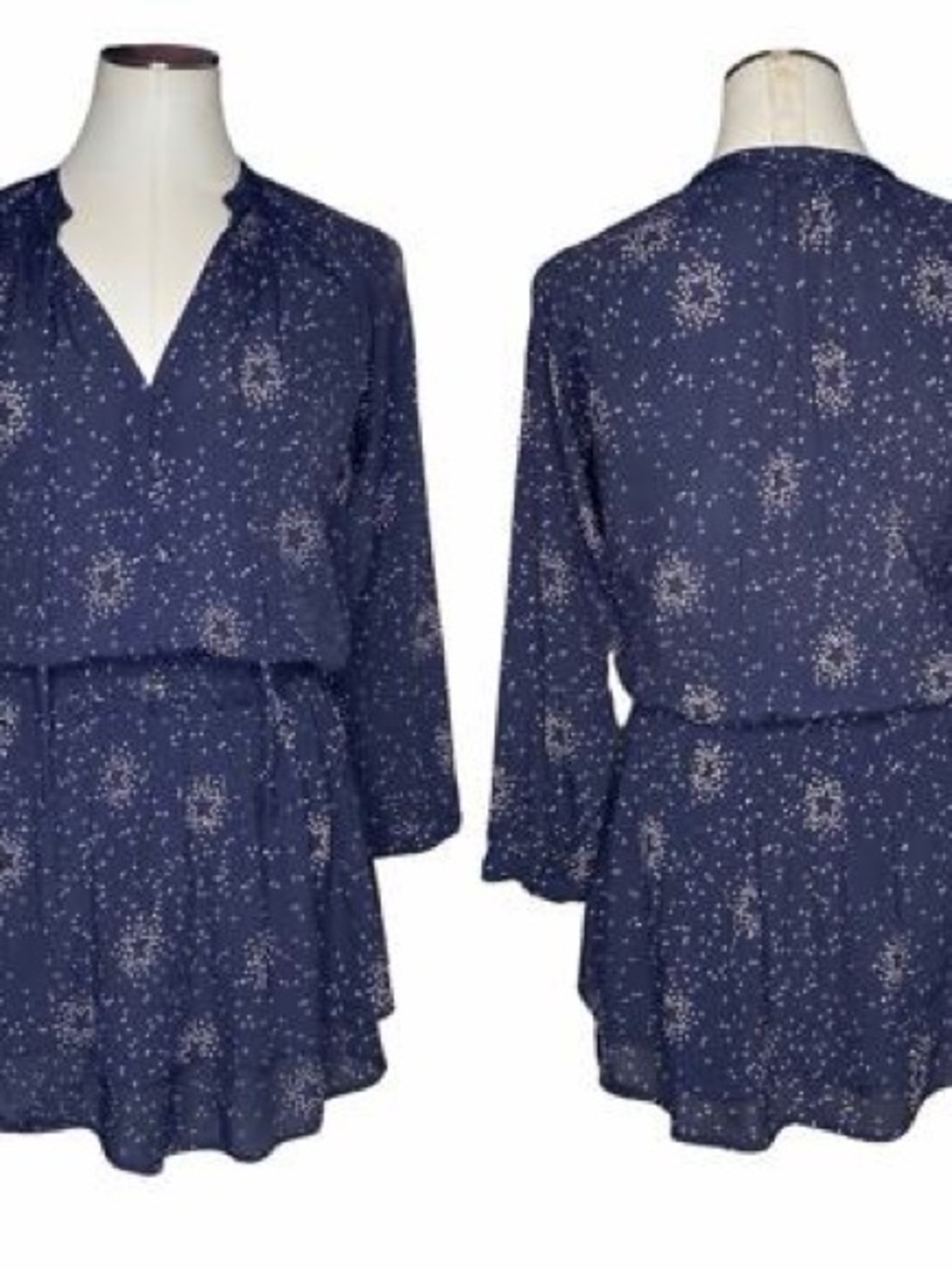 Rails Navy Blue Star Print Smocked Waist Mini Dress S